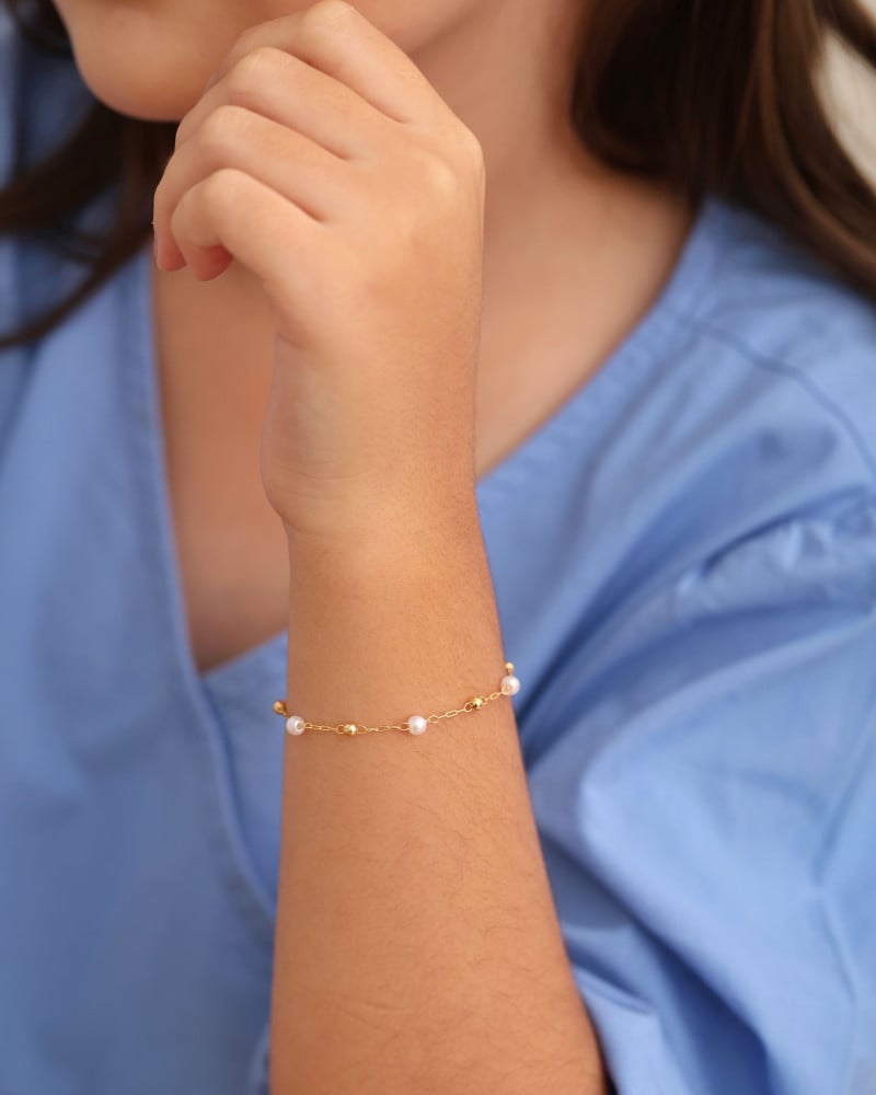 Pulseira Infantil Pérolas Bolinhas Banhado a Ouro 18K
