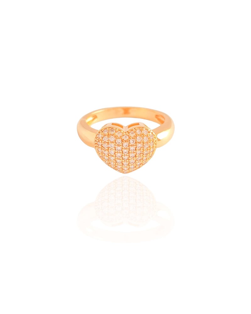 Anel Coração Cravejado Cristal Tamanho 17 Banhado a Ouro 18K