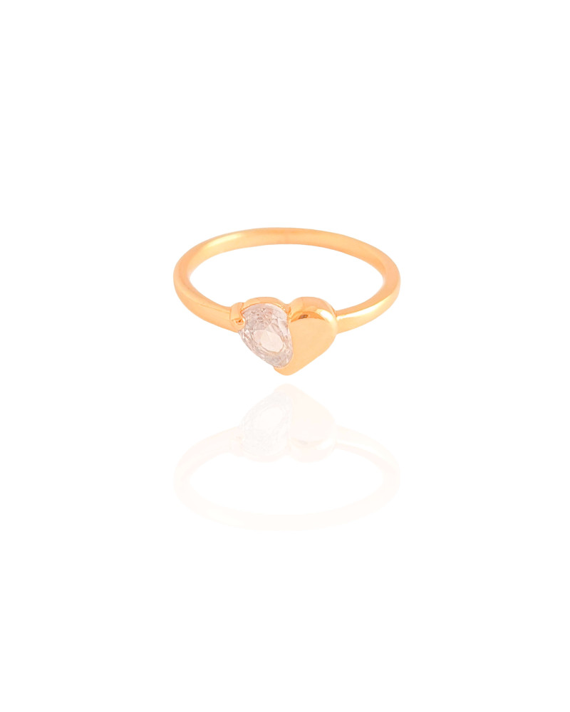 Anel Coração Liso Cristal Tamanho 13 Banhado a Ouro 18K