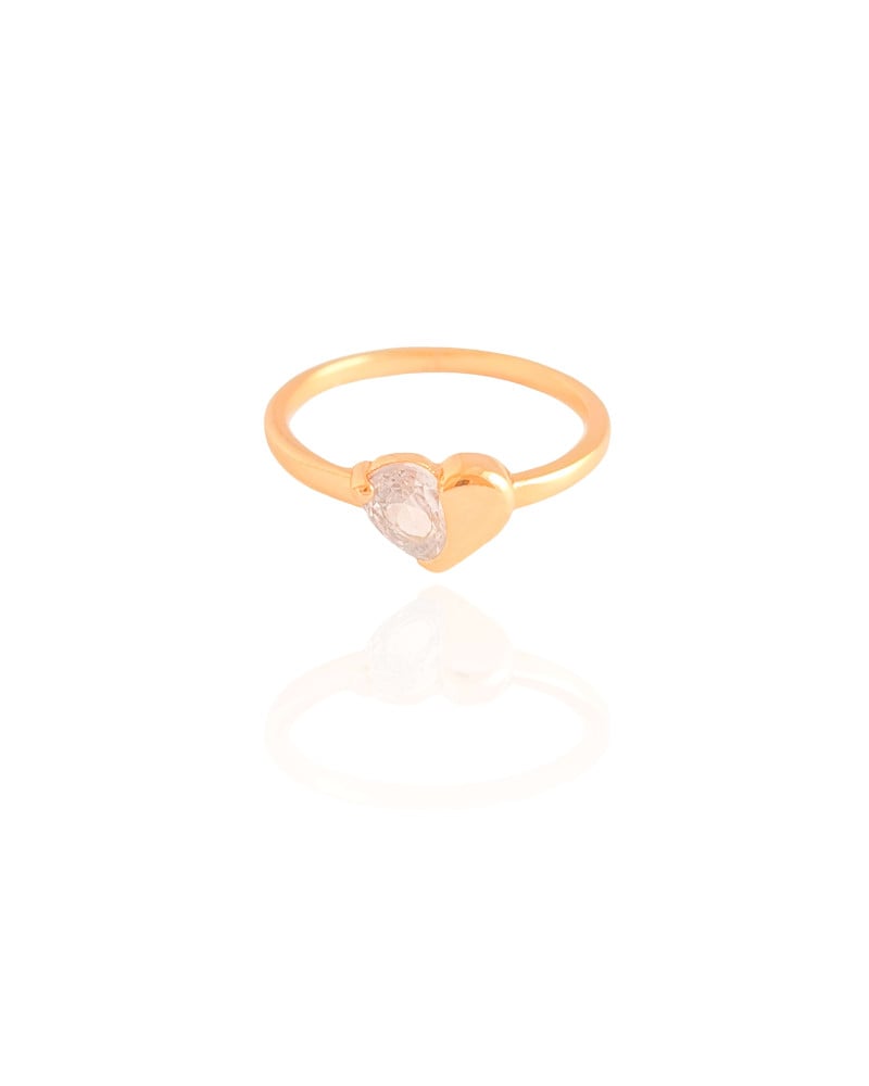 Anel Coração Liso Cristal Tamanho 15 Banhado a Ouro 18K