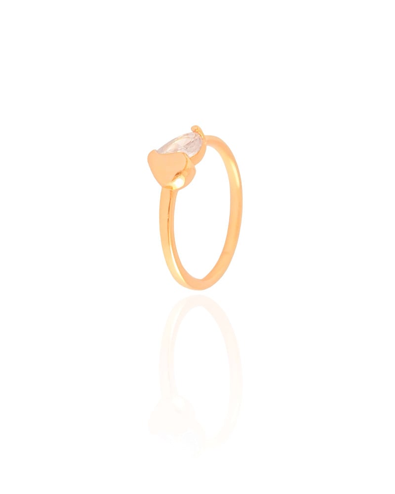 Anel Coração Liso Cristal Tamanho 21 Banhado a Ouro 18K