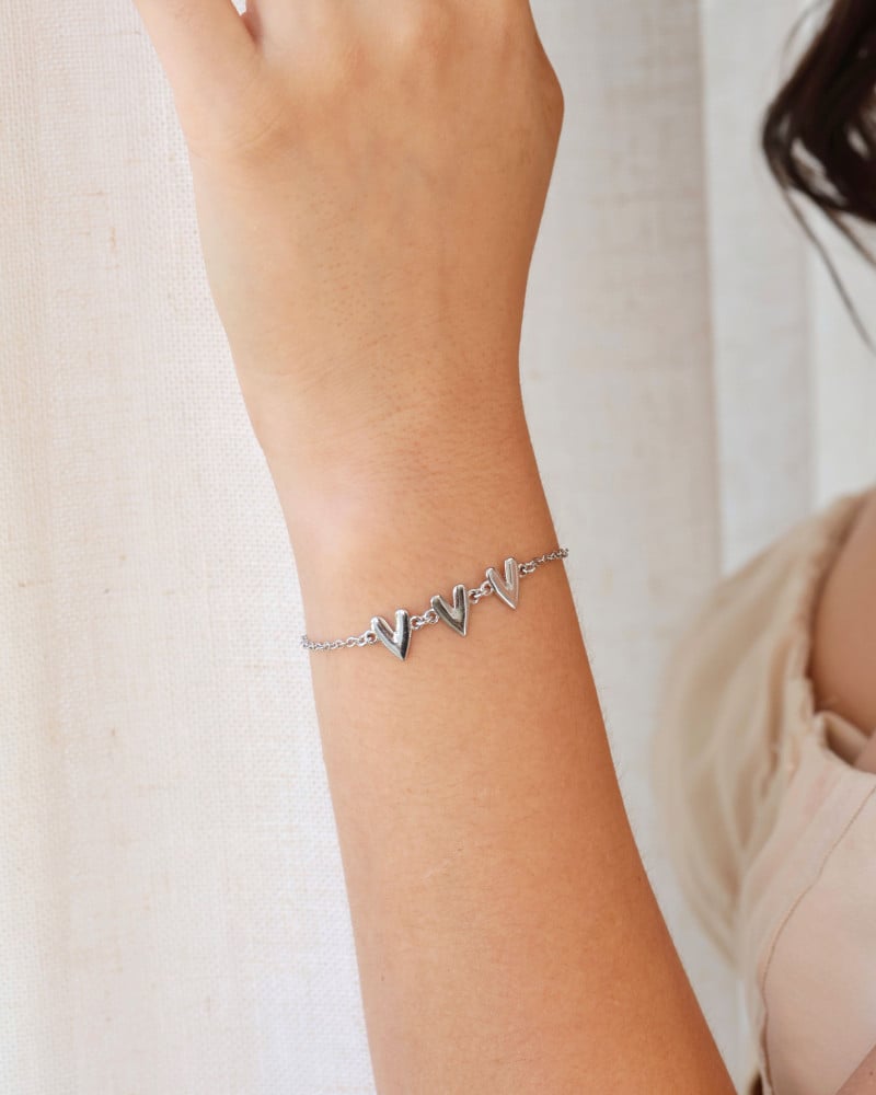 Pulseira Elos Corações Lisos Ródio Branco