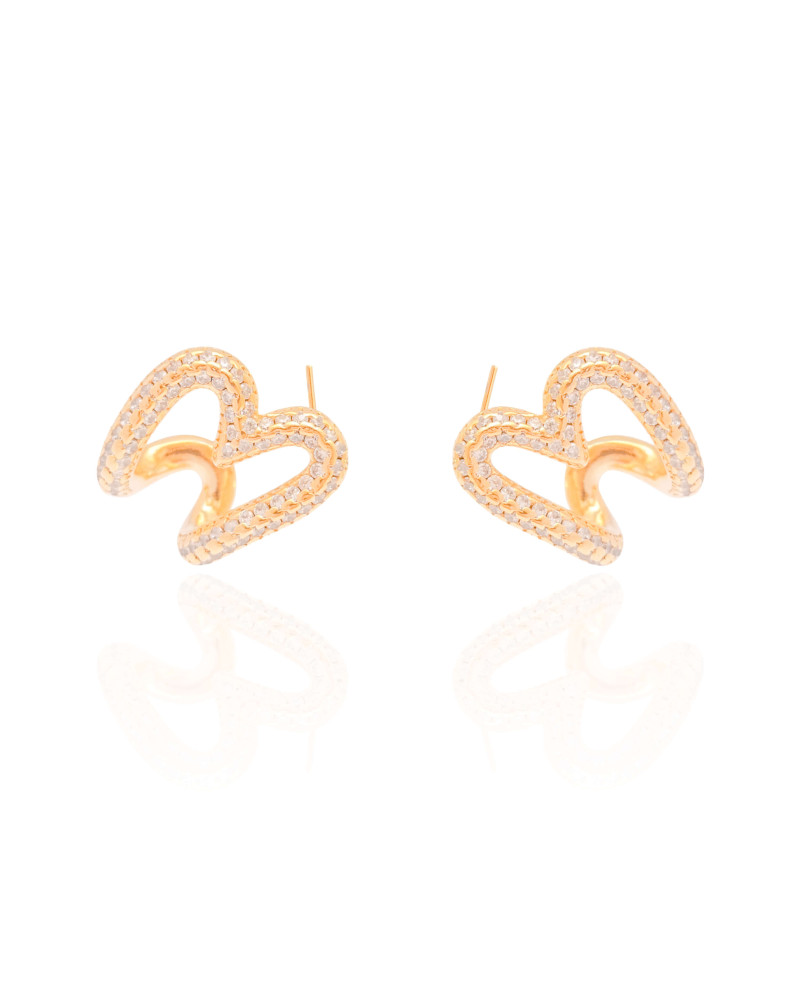 Brinco Argola Coração Vazado Cravejado Cristal 2.2 cm Banhado a Ouro 18K