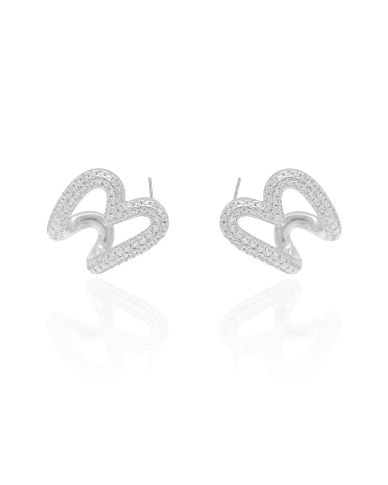 Brinco Argola Coração Vazado Cravejado Cristal 2.2 cm Ródio Branco