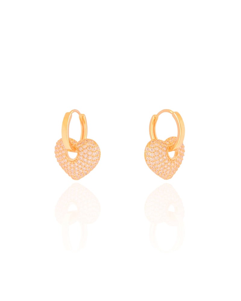 Brinco Argola Click Coração Cravejado Cristal 2.2 cm Banhado a Ouro 18K