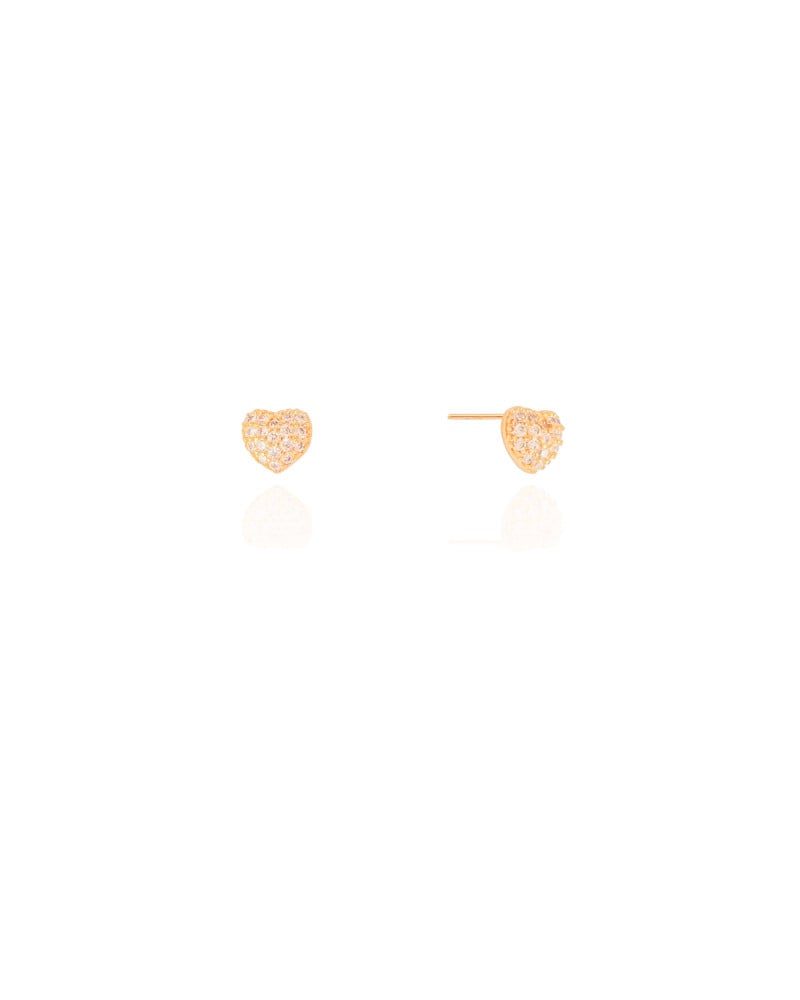 Brinco Coração Cravejado Cristal 6 mm Banhado a Ouro 18K