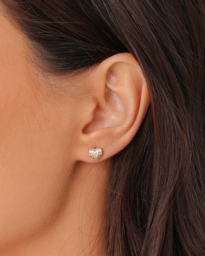 Brinco Coração Cravejado Cristal 6 mm Banhado a Ouro 18K