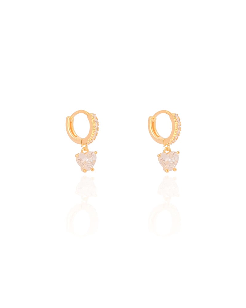 Brinco Argola Click Cravejada Coração Cristal 2.0 cm Banhado a Ouro 18K