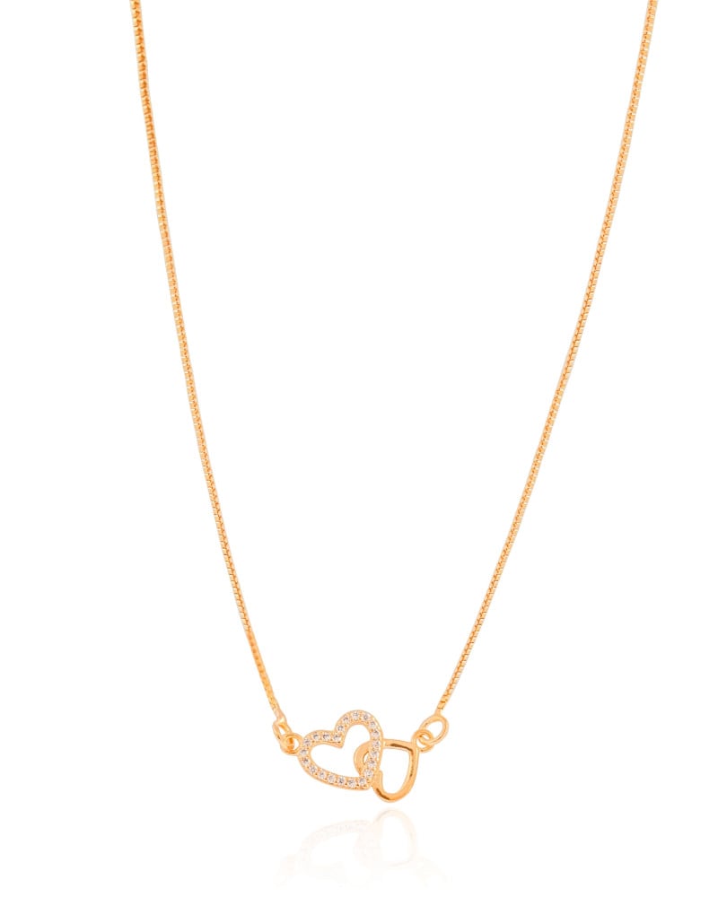 Gargantilha Corações Entrelaçados Cristal Banhado a Ouro 18K - 45 cm