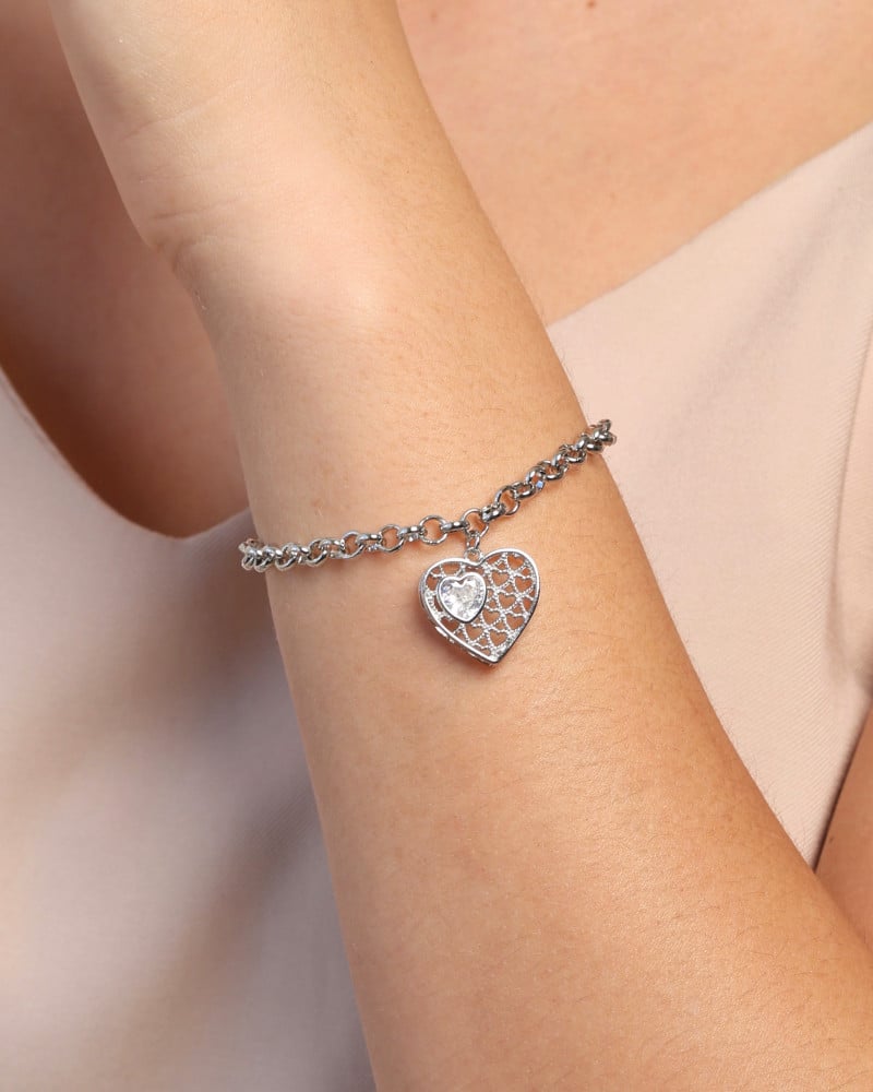 Pulseira Elos Coração Tela Cristal Ródio Branco