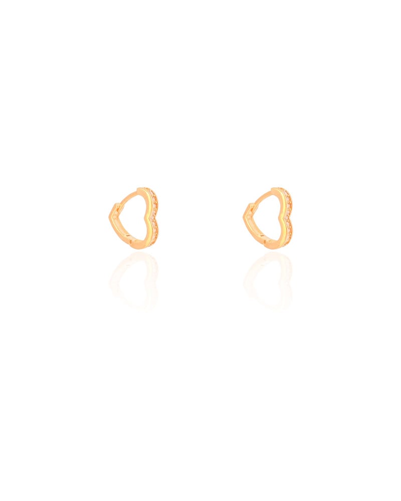 Brinco Argola Click Coração Cravejado Cristal 1.1 cm Banhado a Ouro 18K