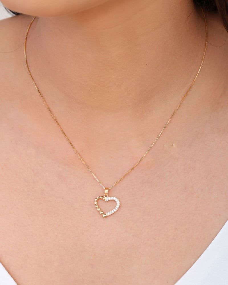Conjunto Coração Bolinhas Cravejado Cristal Banhado a Ouro 18K