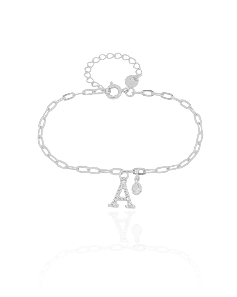 Pulseira Elos Letra A Cravejado Cristal Ródio Branco