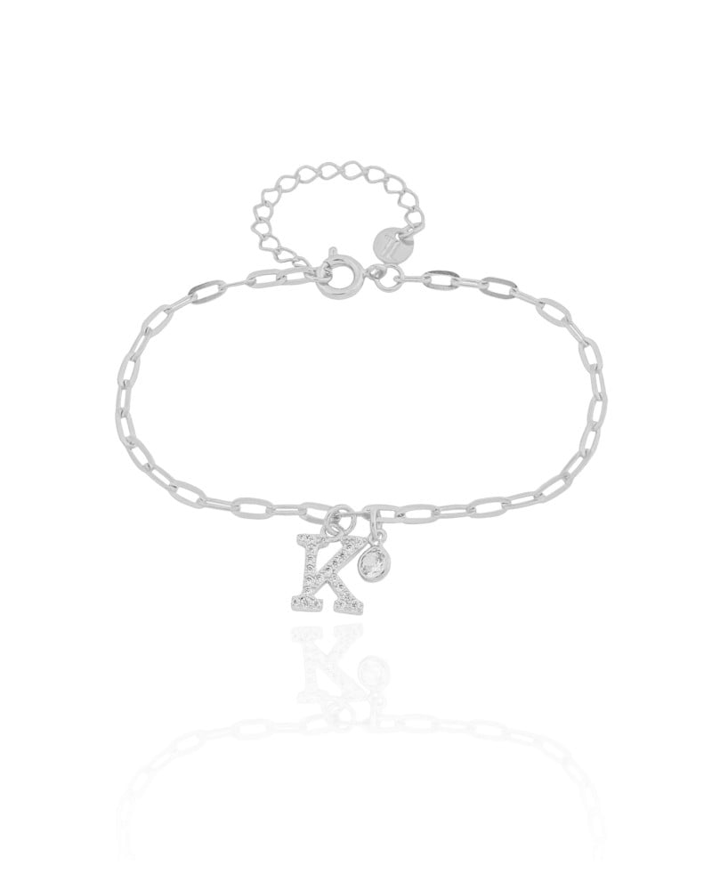 Pulseira Elos Letra K Cravejado Cristal Ródio Branco