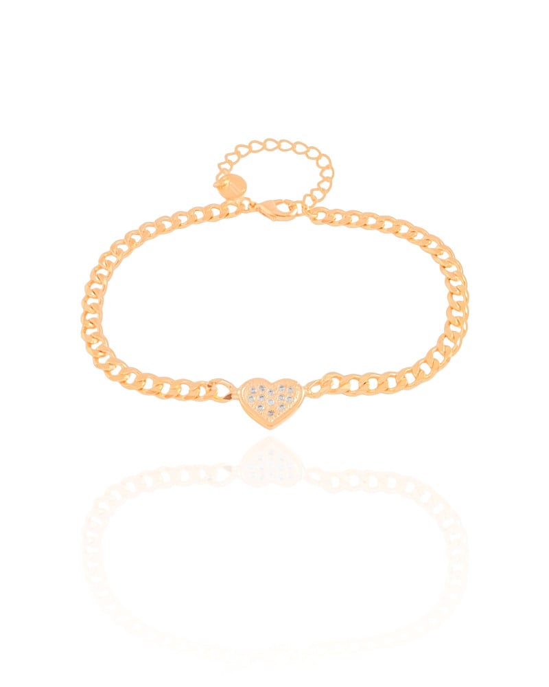 Pulseira Grumet Coração Cravejado Cristal Banhado a Ouro 18K