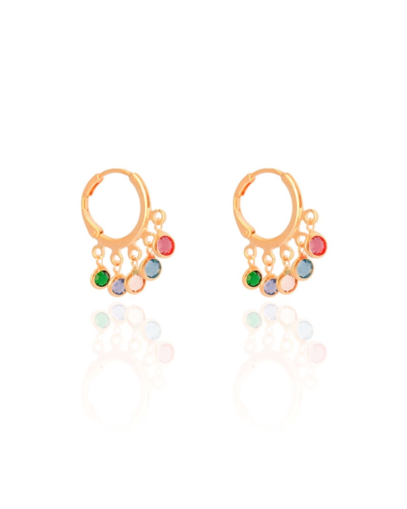 Brinco Argola Click Pontos de Luz Coloridos 2.5 cm Banhado a Ouro 18K