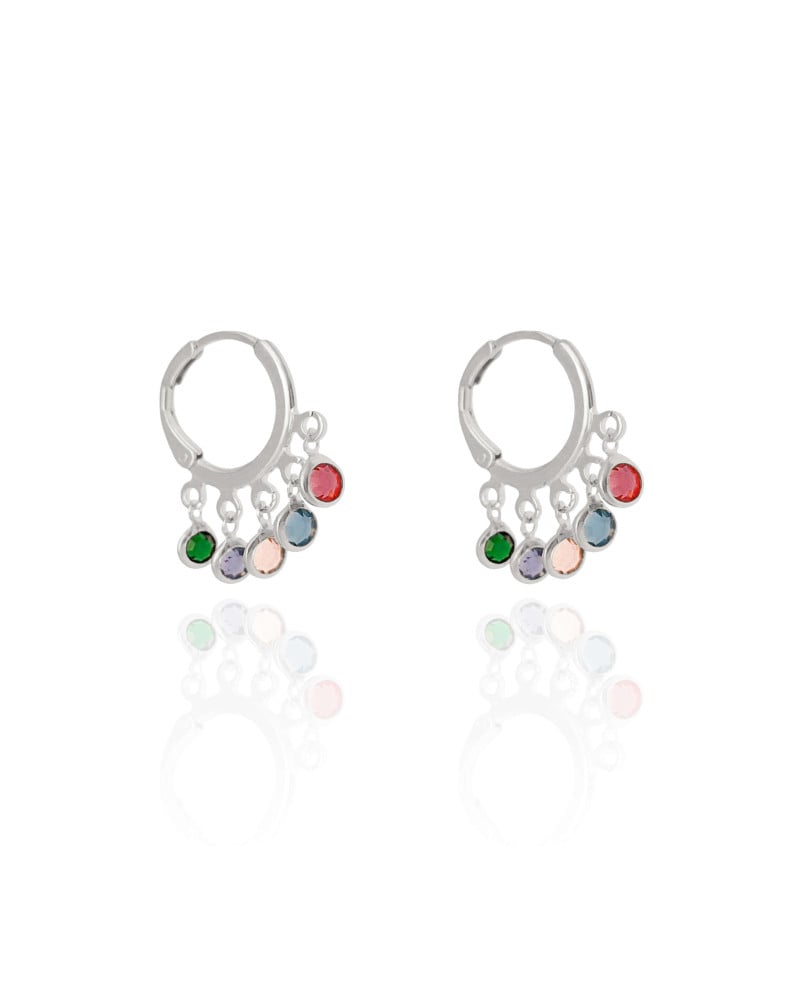 Brinco Argola Click Pontos de Luz Coloridos 2.5 cm Ródio Branco