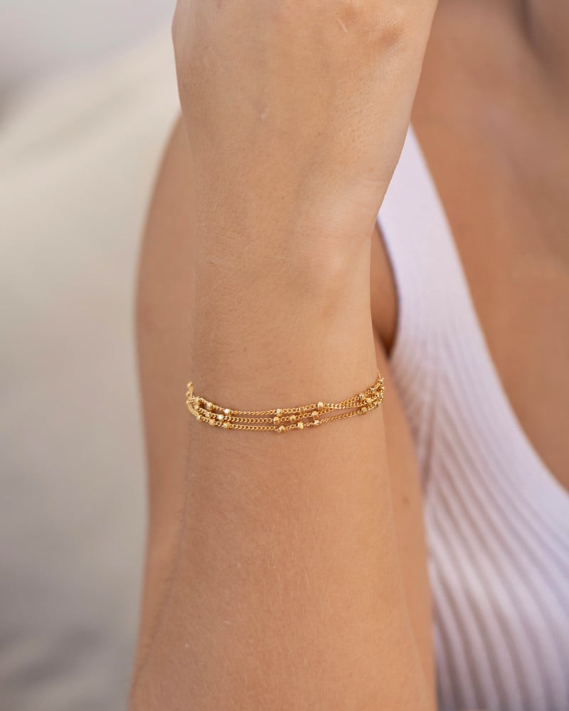 Pulseira Tripla Elos Bolinhas Geométricas Banhado a Ouro 18K