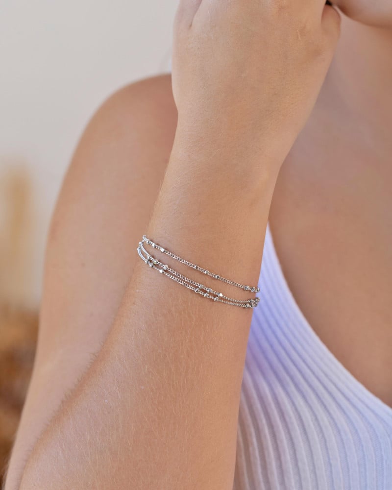 Pulseira Tripla Elos Bolinhas Geométricas Ródio Branco