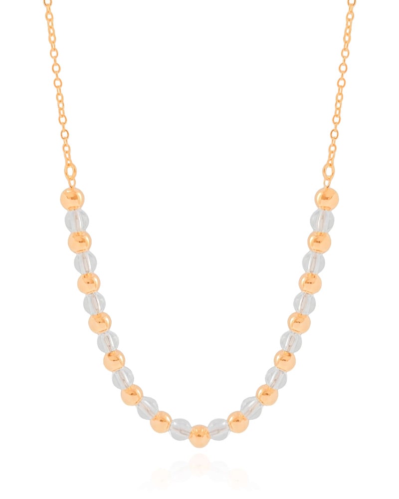 Gargantilha Elos Bolas Lisas e Cristais Banhado a Ouro 18K - 40 cm