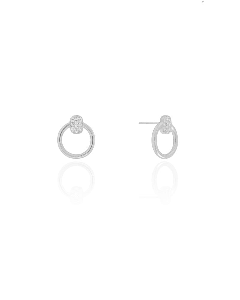 Brinco Círculo Oval Cravejado Cristal 1.4 cm Ródio Branco