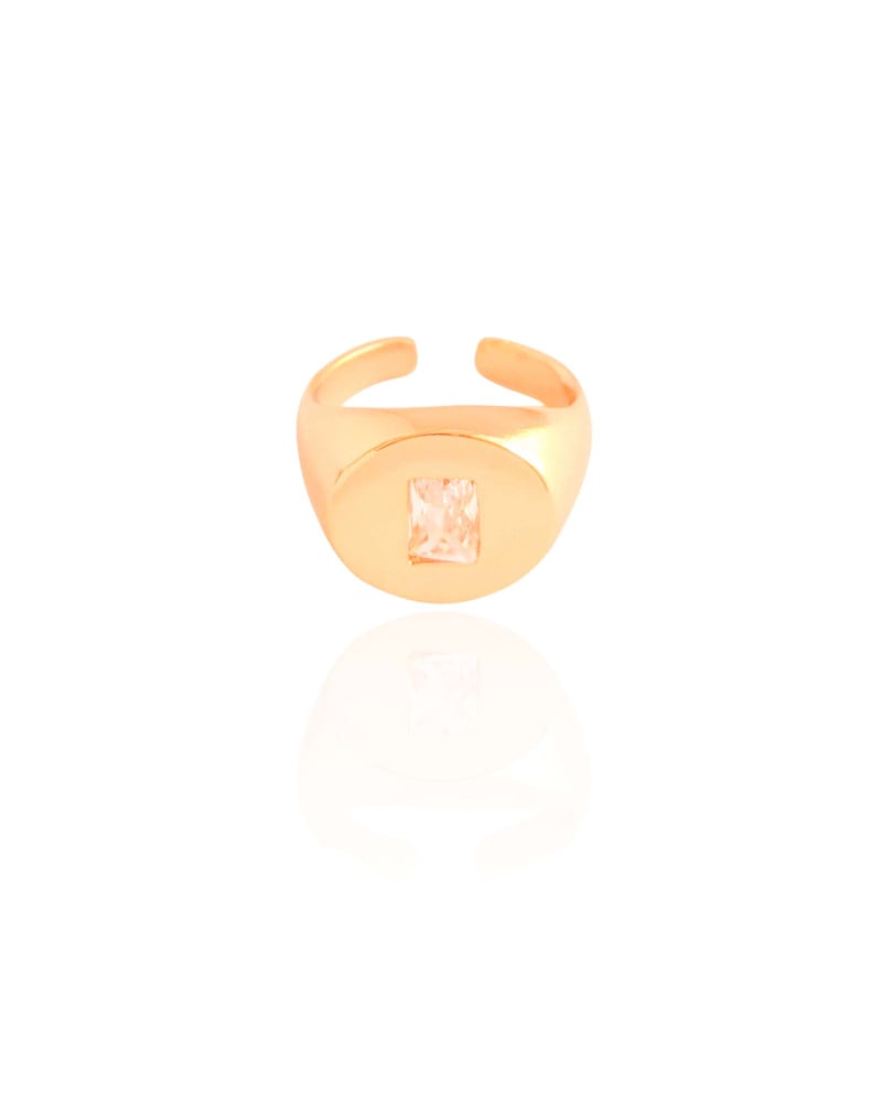 Anel Ajustável Dedinho Baguete Cristal Banhado a Ouro 18K