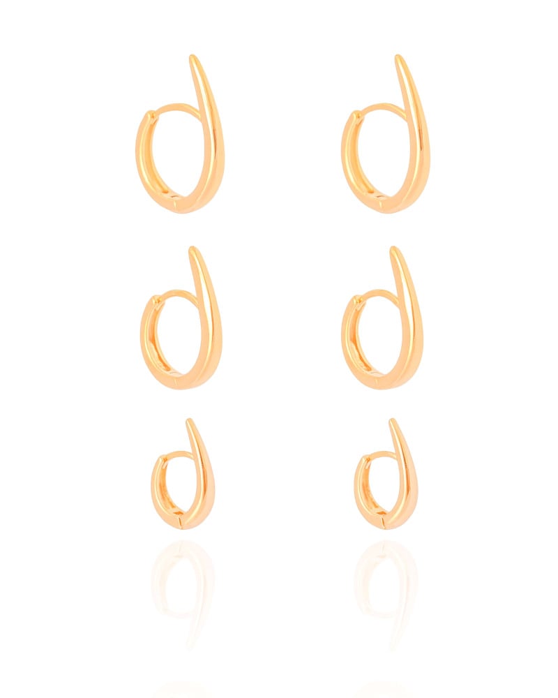 Trio de Argolas Gotas Lisas Banhado a Ouro 18K