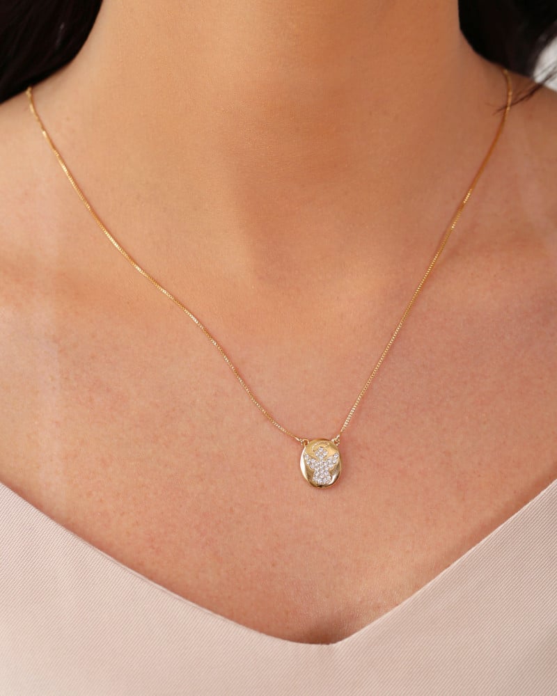 Escapulário Anjo da Guarda Cravejado Cristal Banhado a Ouro 18K