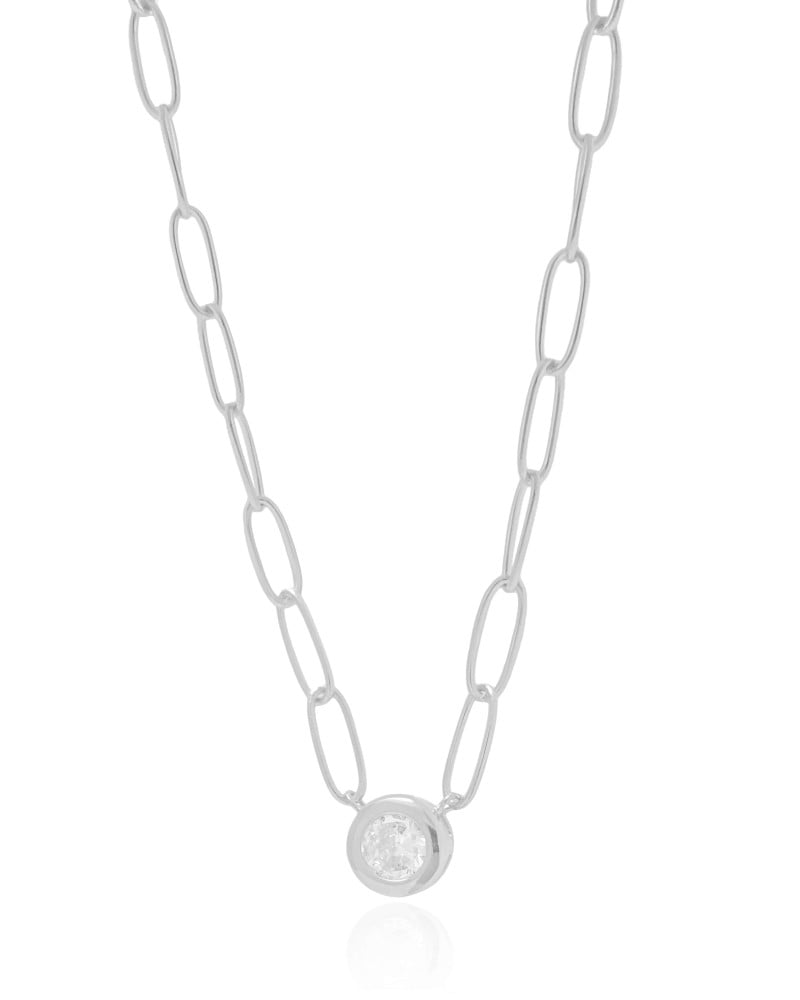 Gargantilha Elos Ovais Ponto de Luz Cristal Ródio Branco - 45 cm