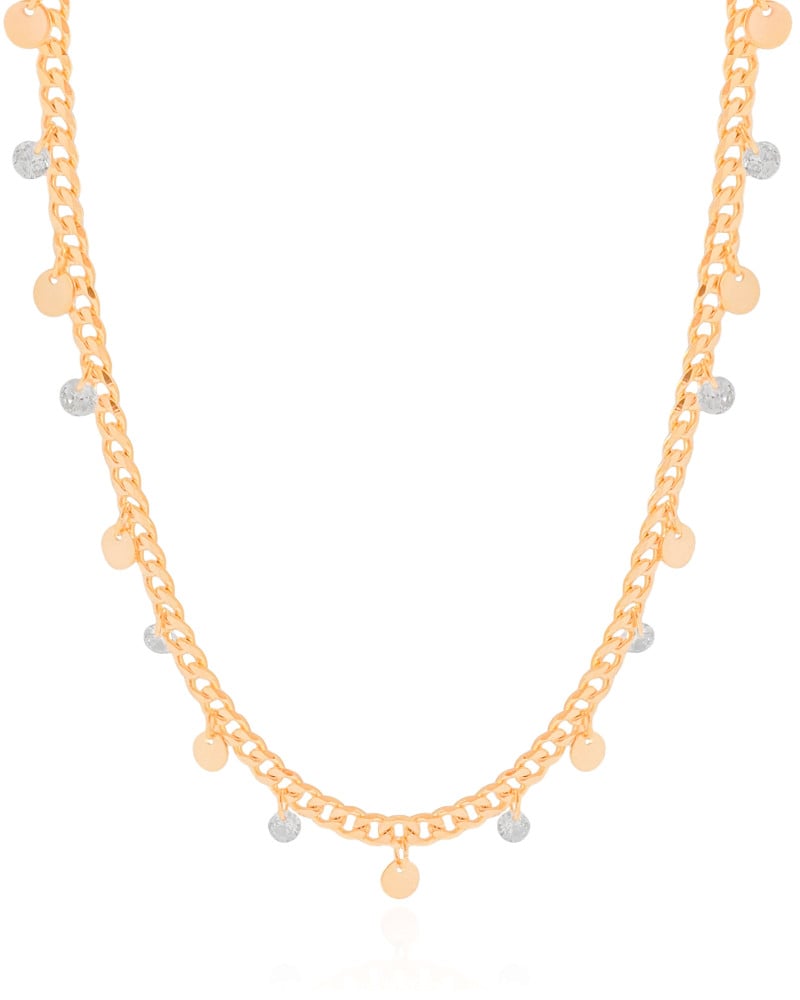 Gargantilha Plaquinhas Pontos de Luz Cristal Banhado a Ouro 18K - 45 cm