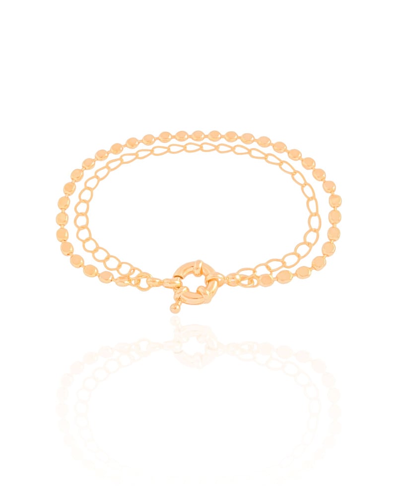 Pulseira Dupla Plaquinhas Elos Banhado a Ouro 18K