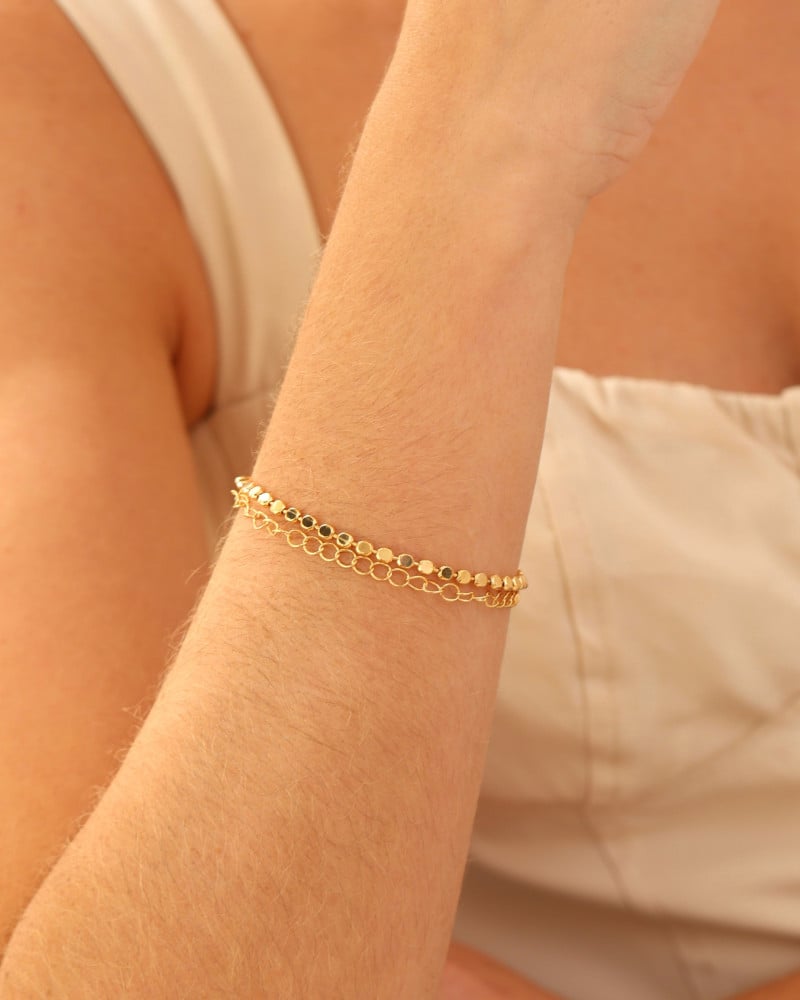 Pulseira Dupla Plaquinhas Elos Banhado a Ouro 18K