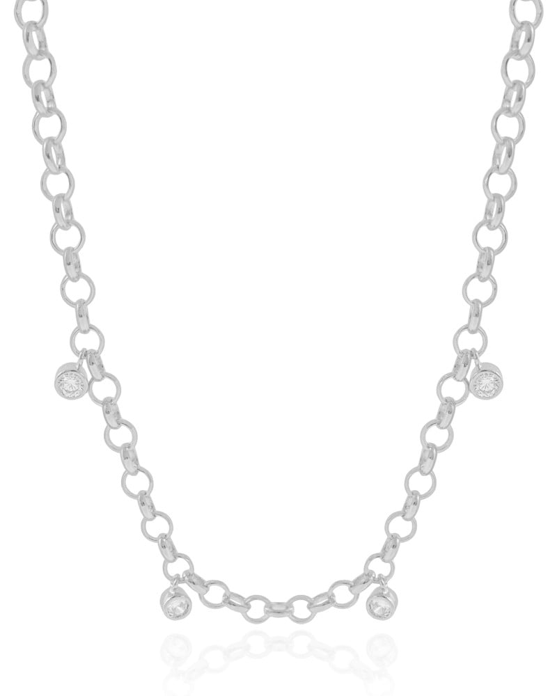 Gargantilha Elos Portugueses Pontos de Luz Cristal Ródio Branco - 45 cm