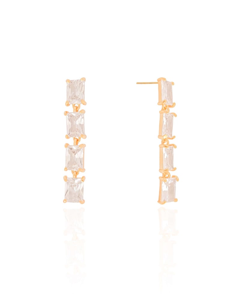 Brinco Baguetes Cristal 4.0 cm Banhado a Ouro 18K
