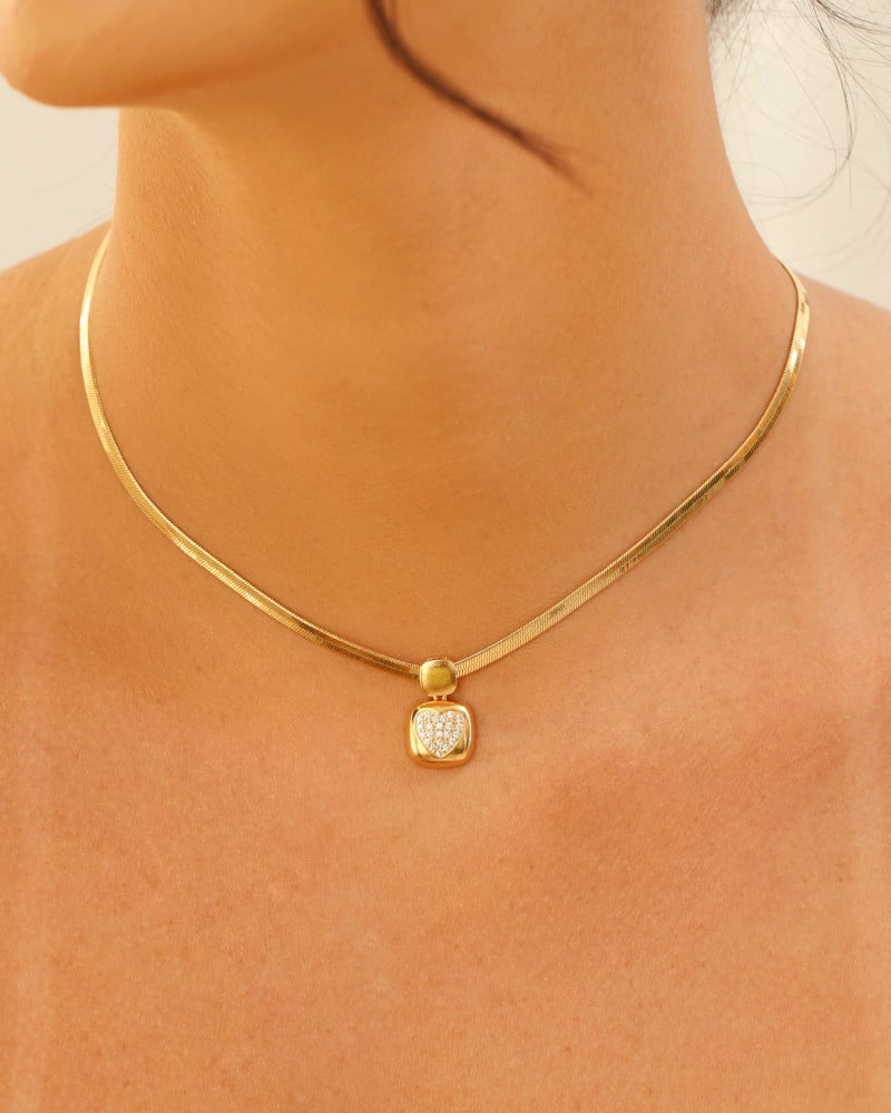 Conjunto Malha Fita Coração Cravejado Cristal Banhado a Ouro 18K