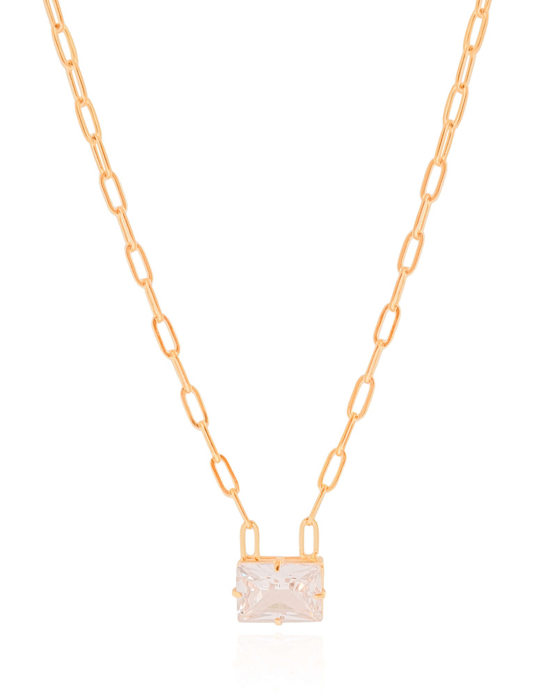 Gargantilha Elos Retângulo Cristal Banhado a Ouro 18K - 45 cm