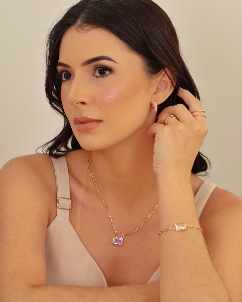 Gargantilha Elos Retângulo Cristal Banhado a Ouro 18K - 45 cm