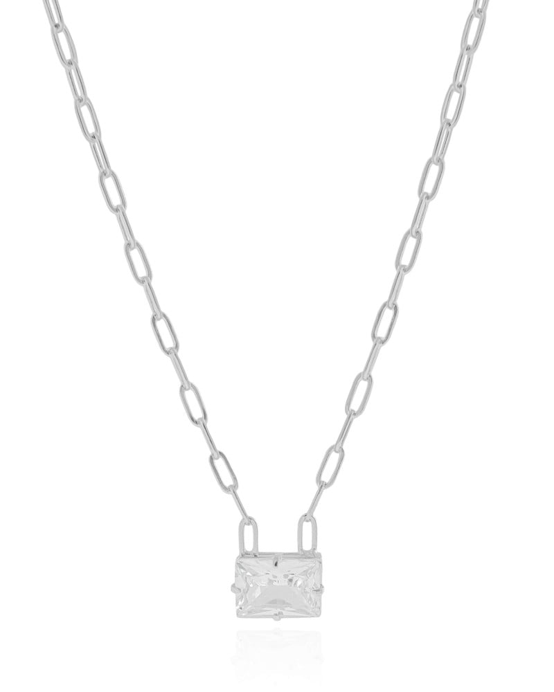 Gargantilha Elos Retângulo Cristal Ródio Branco - 45 cm