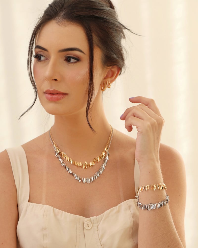 Gargantilha Elos Folhas Lisas Banhado a Ouro 18K - 40 cm
