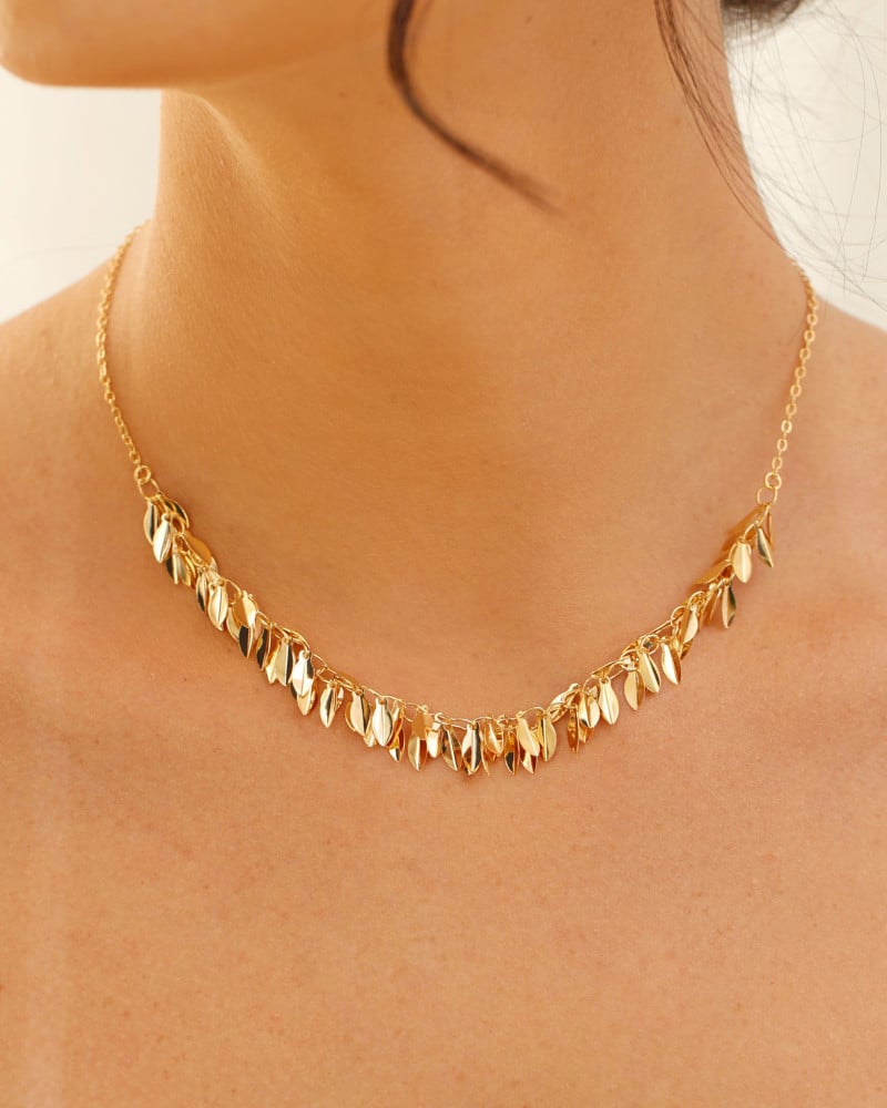 Gargantilha Elos Folhas Lisas Banhado a Ouro 18K - 40 cm