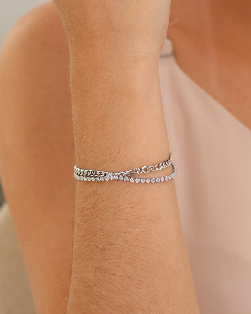 Pulseira Dupla Grumet Riviera Cristal Ródio Branco