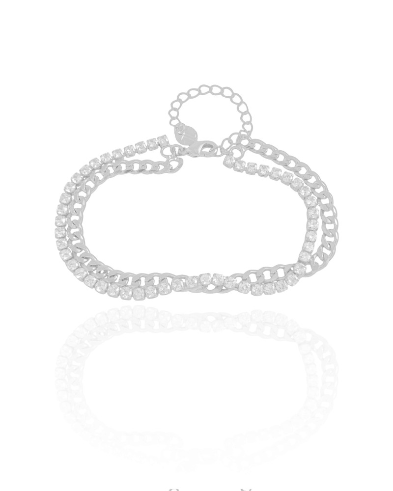 Pulseira Dupla Grumet Riviera Cristal Ródio Branco