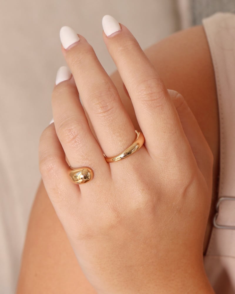 Anel Ajustável Dois Dedos Liso Tamanho Único Banhado a Ouro 18K