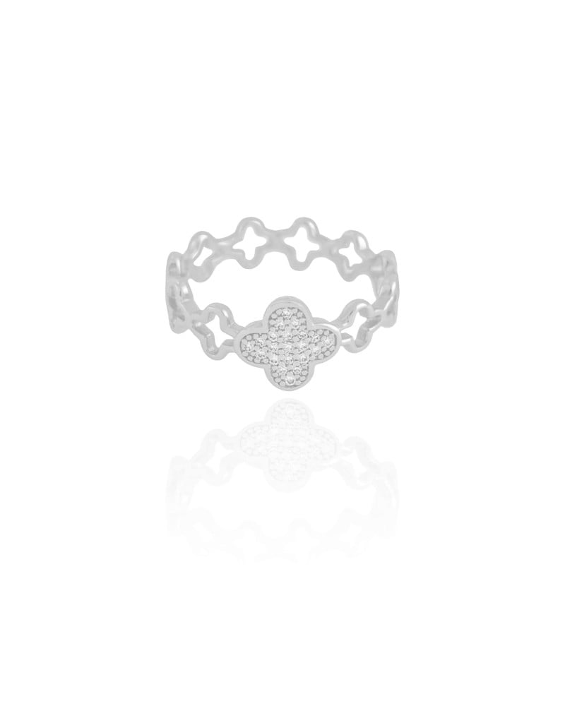 Anel Flor Cravejada Cristal Tamanho 20 Ródio Branco
