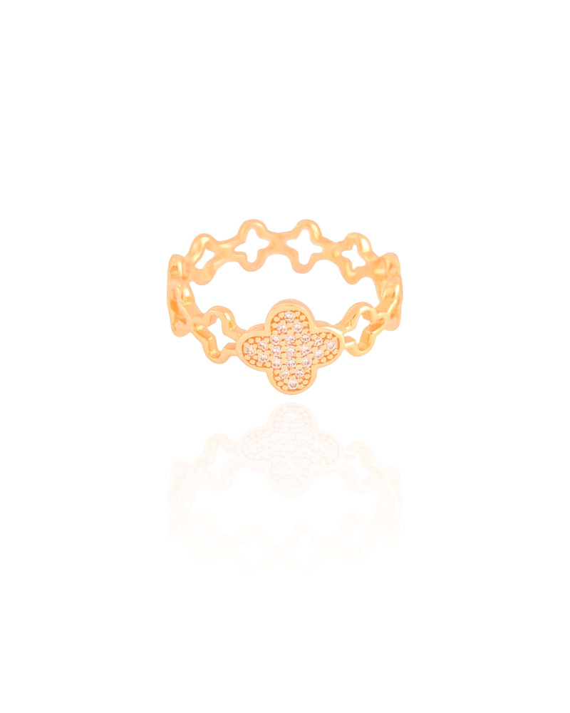 Anel Flor Cravejada Cristal Tamanho 22 Banhado a Ouro 18K