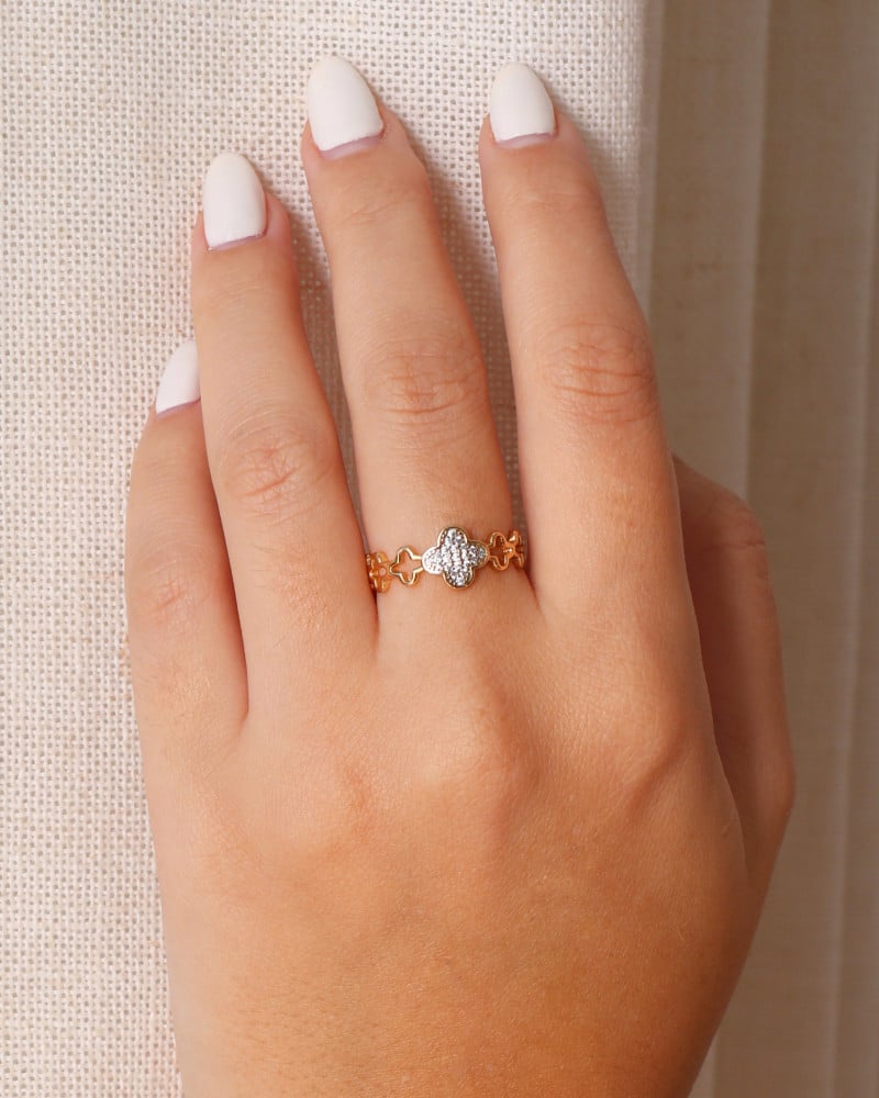Anel Flor Cravejada Cristal Tamanho 22 Banhado a Ouro 18K
