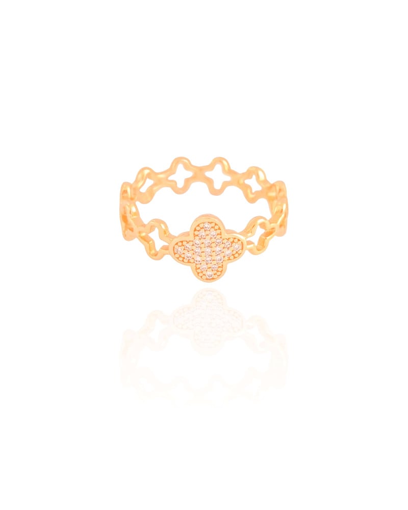 Anel Flor Cravejada Cristal Tamanho 24 Banhado a Ouro 18K