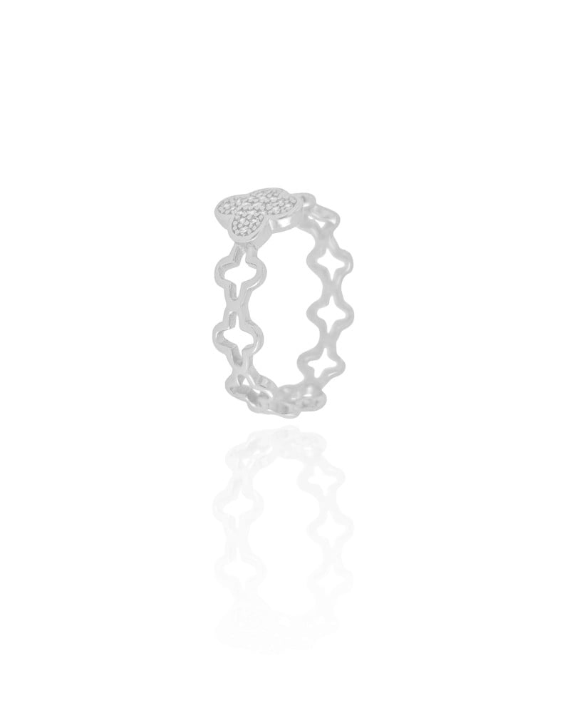 Anel Flor Cravejada Cristal Tamanho 24 Ródio Branco