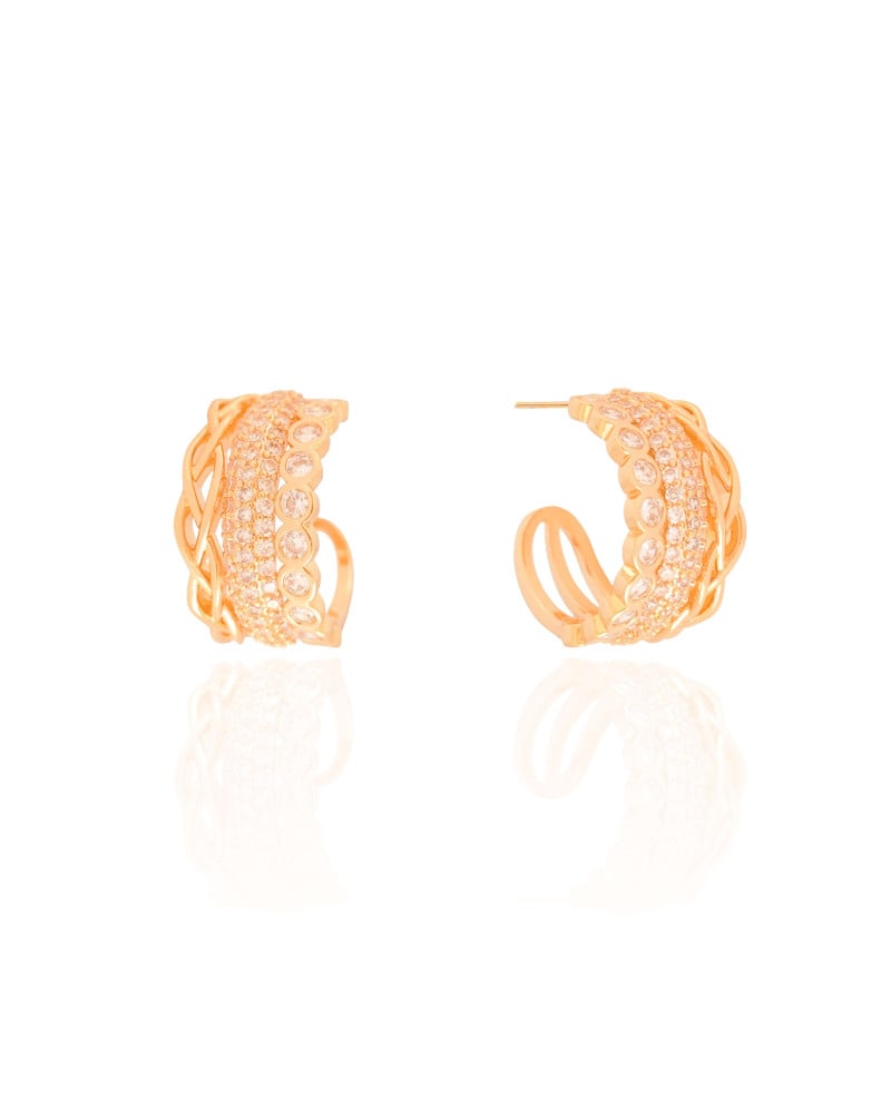 Brinco Argola Detalhado Cravejado Cristal 2.2 cm Banhado a Ouro 18K