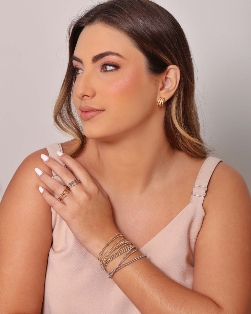 Anel Ajustável Triplo Espiral Tamanho M Ródio Branco